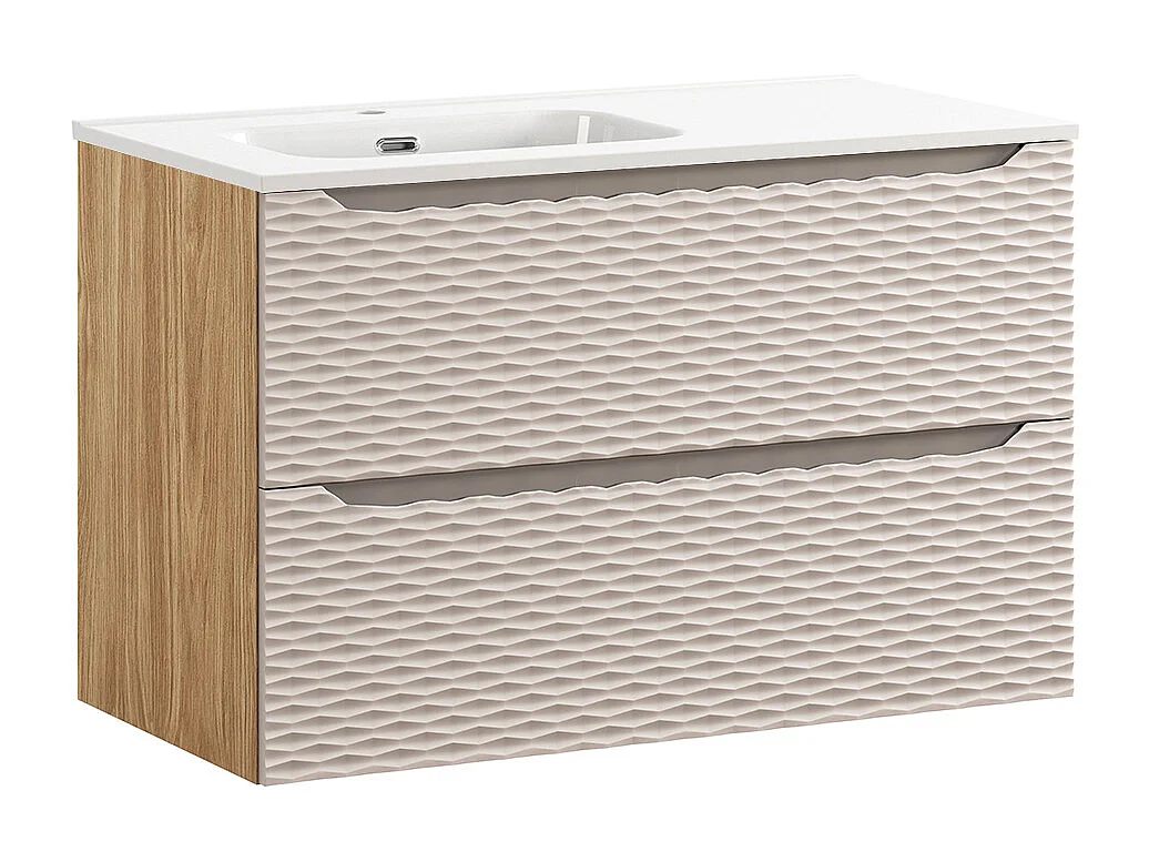 Elora Beige og træ enkelt underskab med indbygget håndvask venstre 90cm