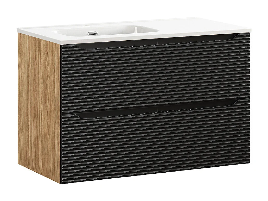 Elora enkele wastafel met inzet links 90cm Zwart en hout