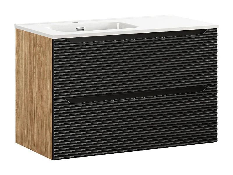 Meuble simple vasque encastrée gauche 90cm Elora Noir et bois