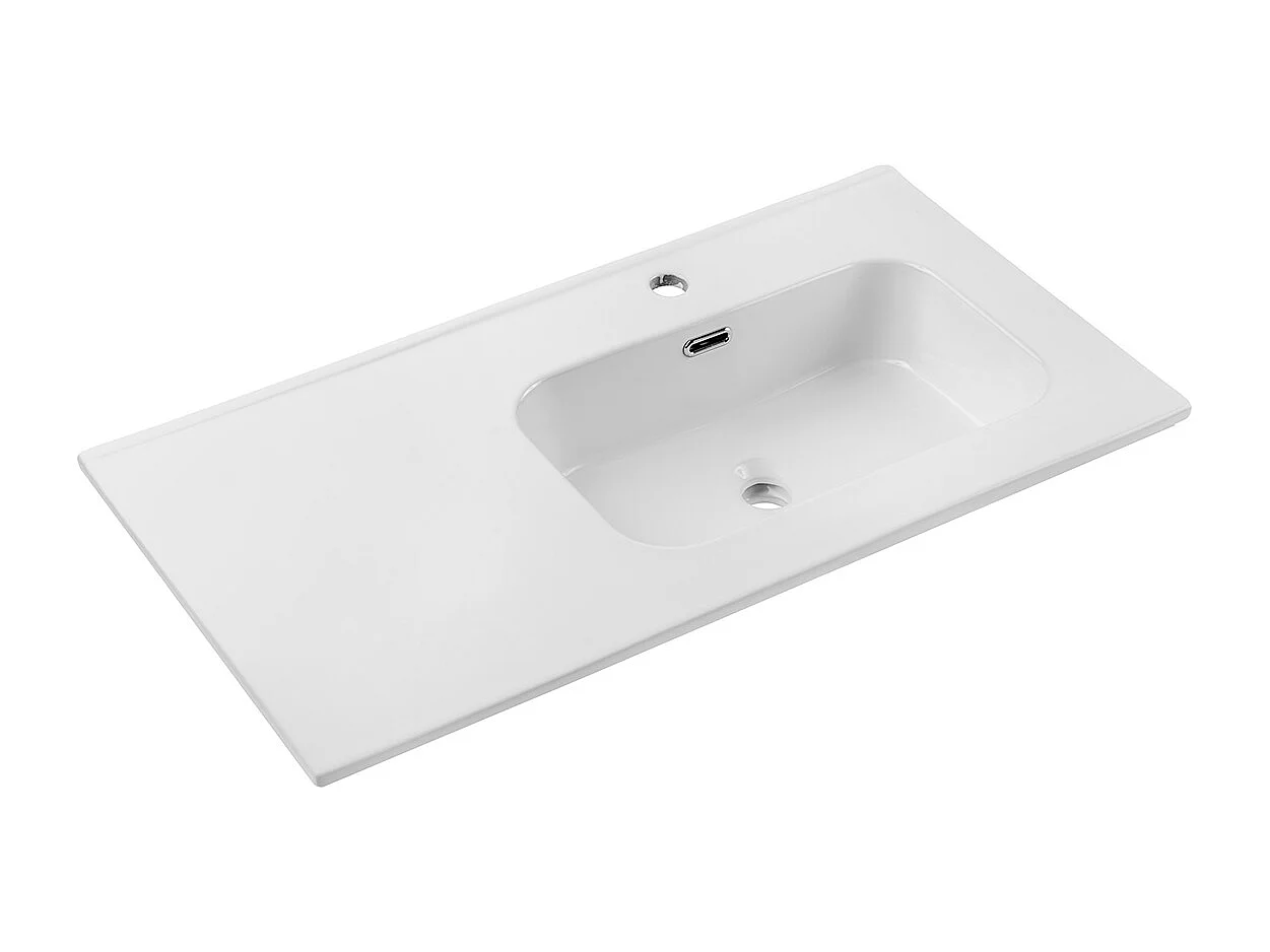 Elora Beige og træ enkelt underskab med lige indbygget håndvask 90cm
