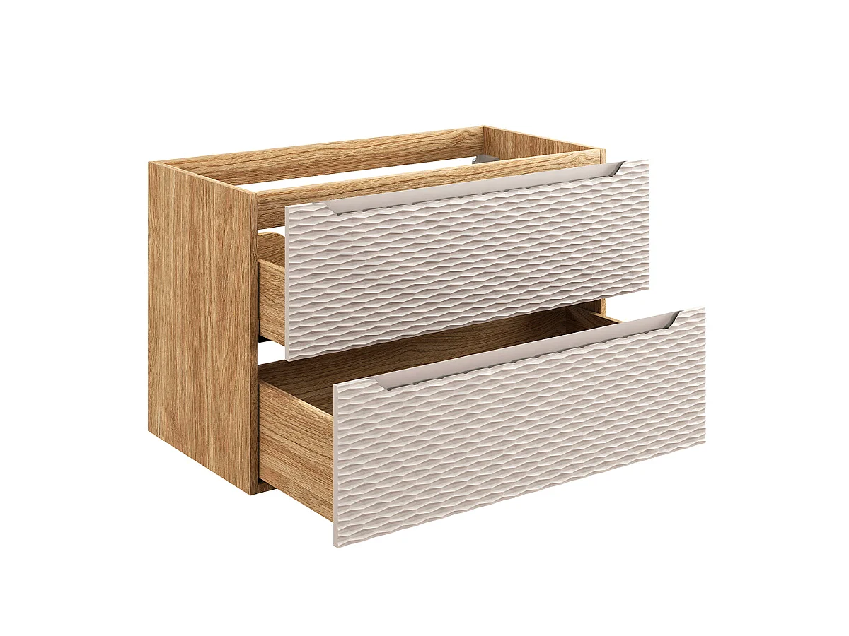 Meuble simple vasque encastrée droite 90cm Elora Beige et bois
