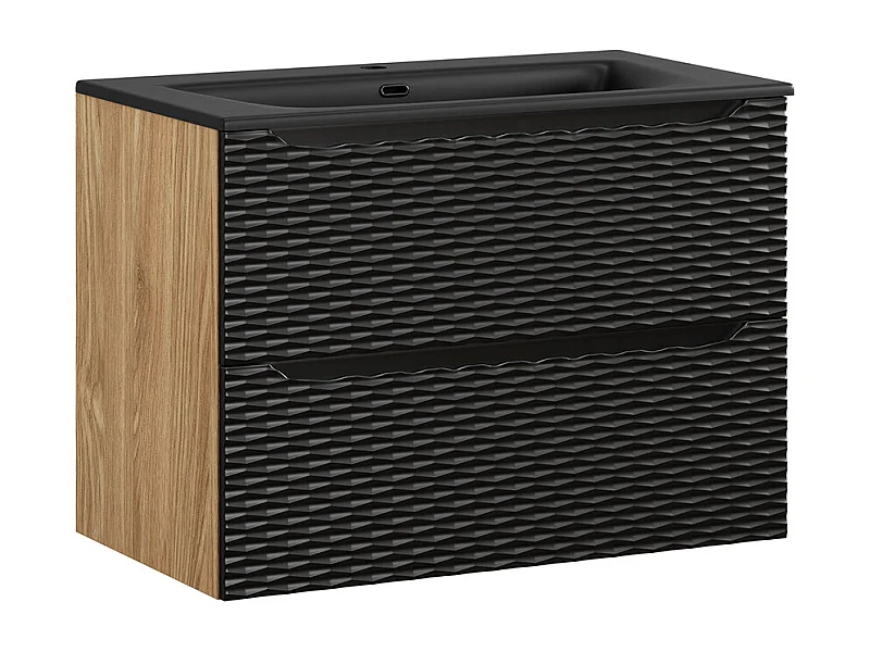 Meuble simple vasque encastrée 80cm Elora Noir et bois