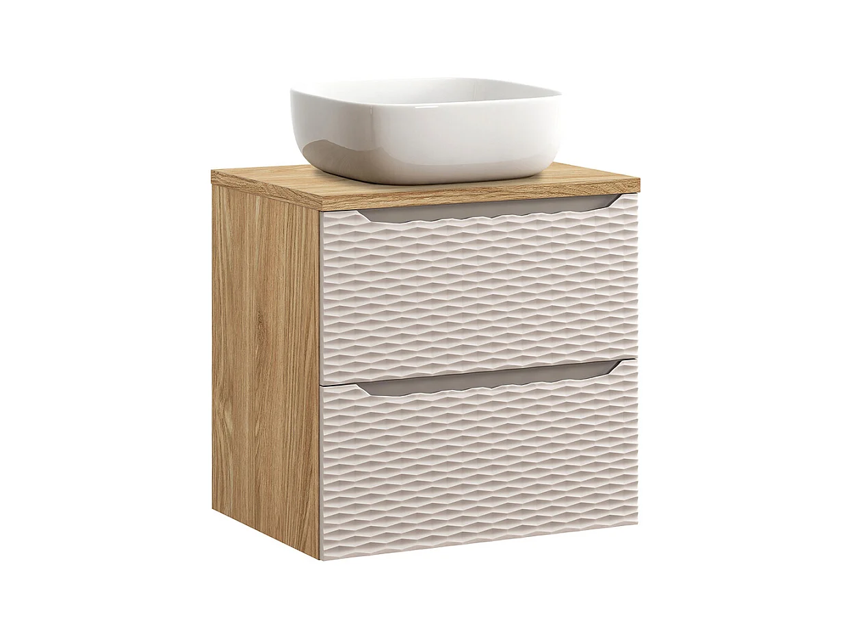 Elora Beige en hout enkele wastafel 60cm