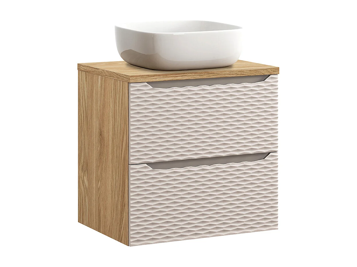 Elora Beige og træ enkelt håndvask 60cm