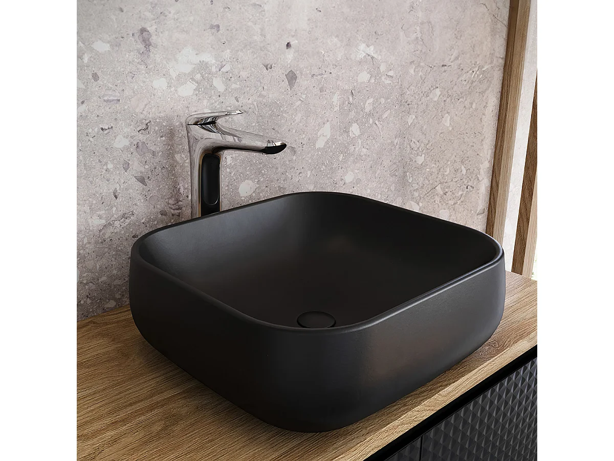 Mueble lavabo individual 90cm Elora Negro y madera