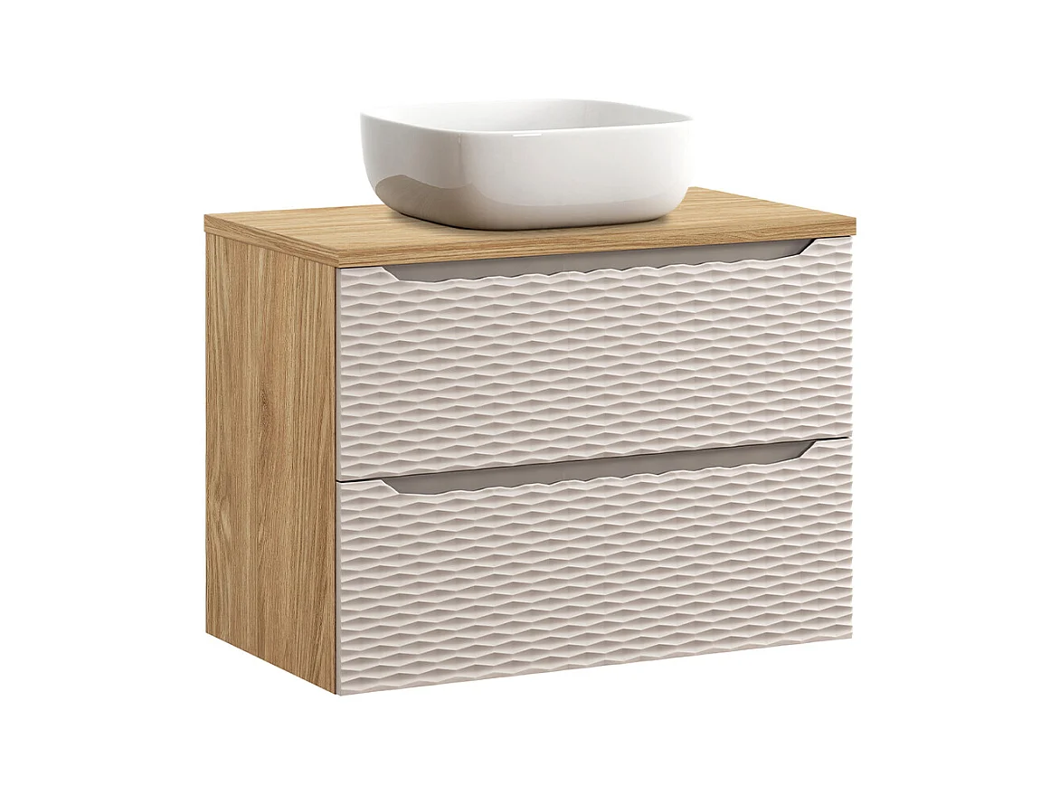 Elora Beige en hout enkele wastafel 80cm