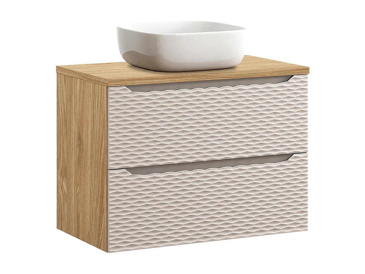 Elora Beige og træ enkelt håndvask 80cm