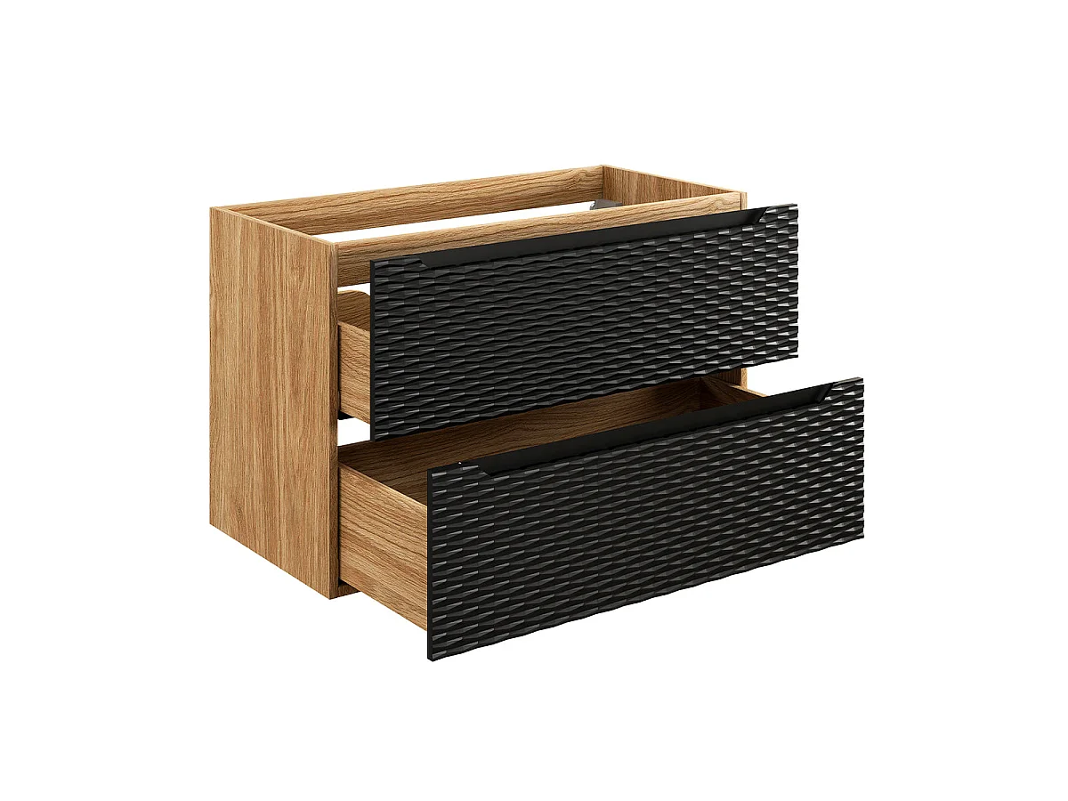 Mobiletto singolo Elora nero e legno con lavabo incassato destro 90 cm