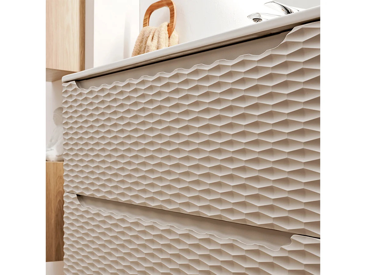 Elora Beige og træ 80 cm enkelt håndvask