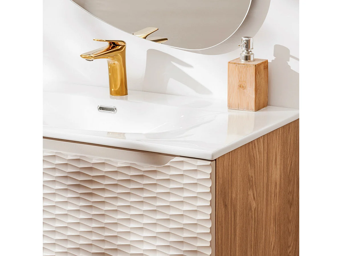 Meuble simple vasque encastrée 80cm Elora Beige et bois