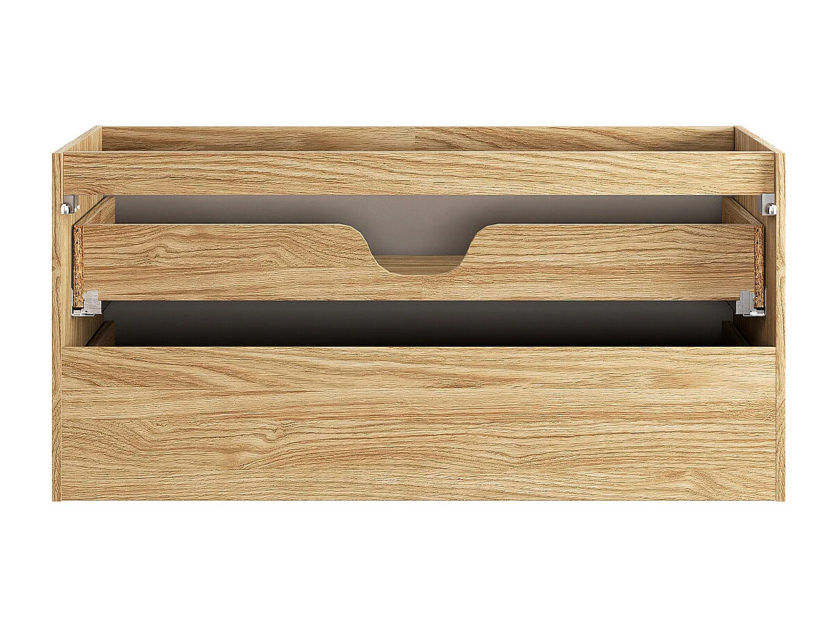 Meuble simple vasque encastrée gauche 120cm 2 tiroirs Elora Beige et bois