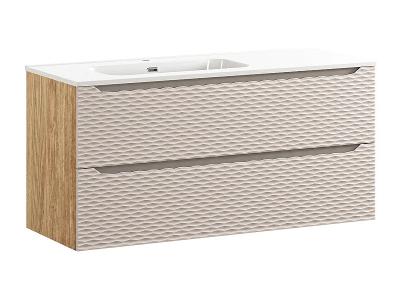 Meuble simple vasque encastrée gauche 120cm 2 tiroirs Elora Beige et bois