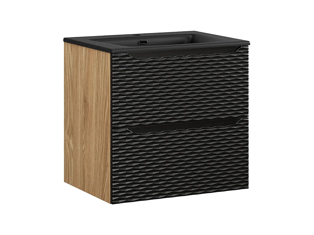 Elora enkele wastafel 60cm Zwart en hout