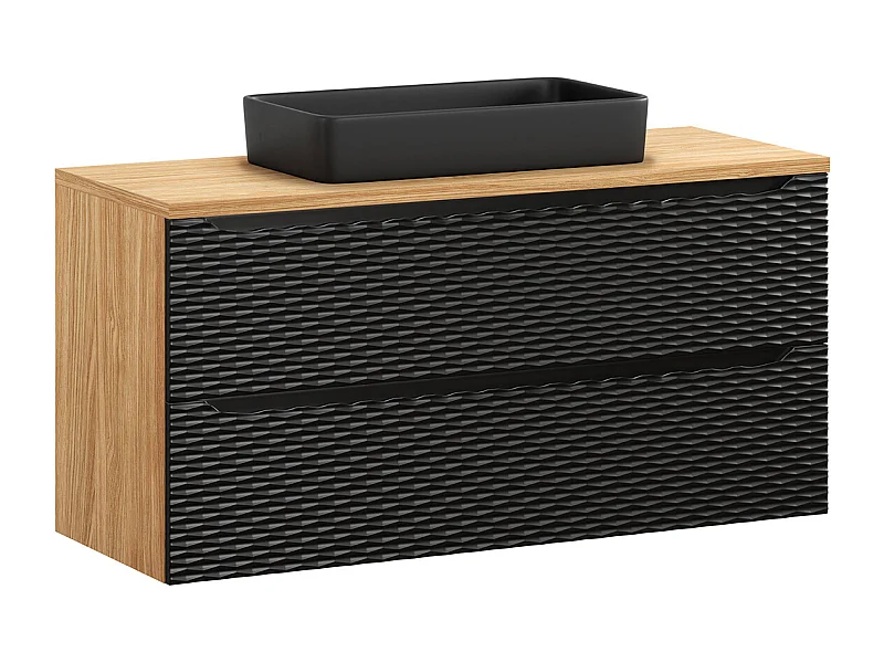 Meuble simple vasque 120cm 2 tiroirs Elora Noir et bois