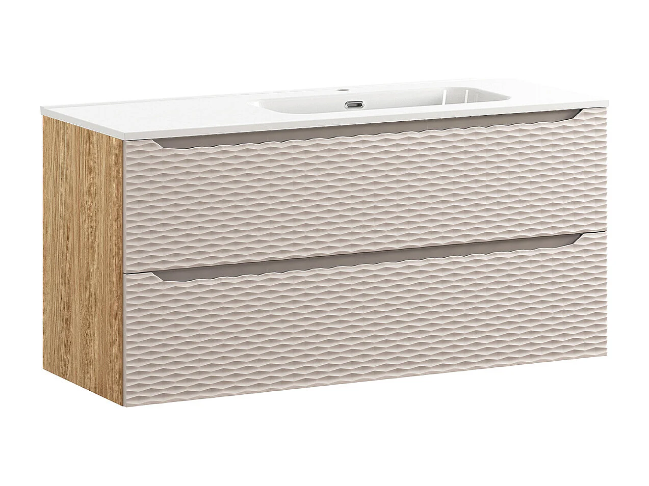 Elora Beige og træ, enkelt håndvask, lige 120 cm, 2 skuffer