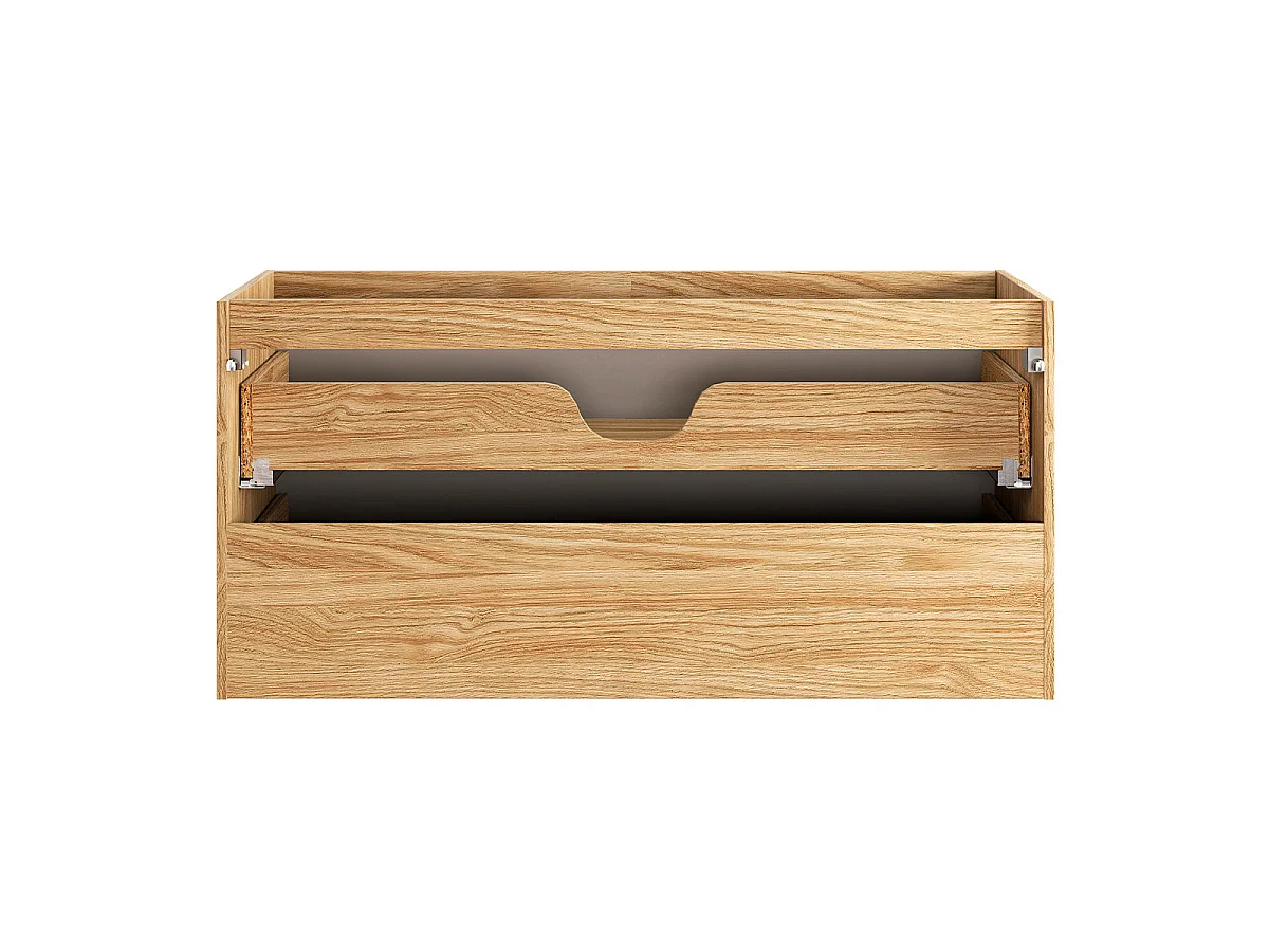 Meuble simple vasque encastrée droite 120cm 2 tiroirs Elora Beige et bois