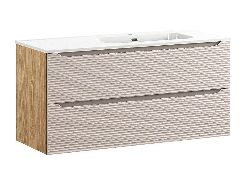 Meuble simple vasque encastrée droite 120cm 2 tiroirs Elora Beige et bois