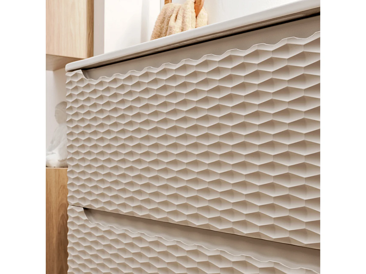 Meuble simple vasque encastrée 120cm 2 tiroirs Elora Beige et bois