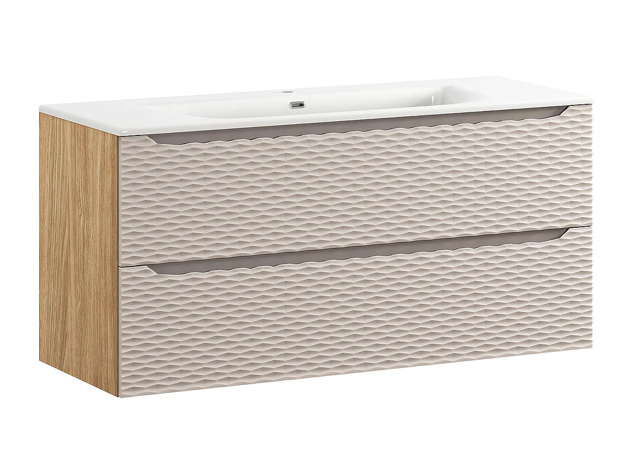 Meuble simple vasque encastrée 120cm 2 tiroirs Elora Beige et bois