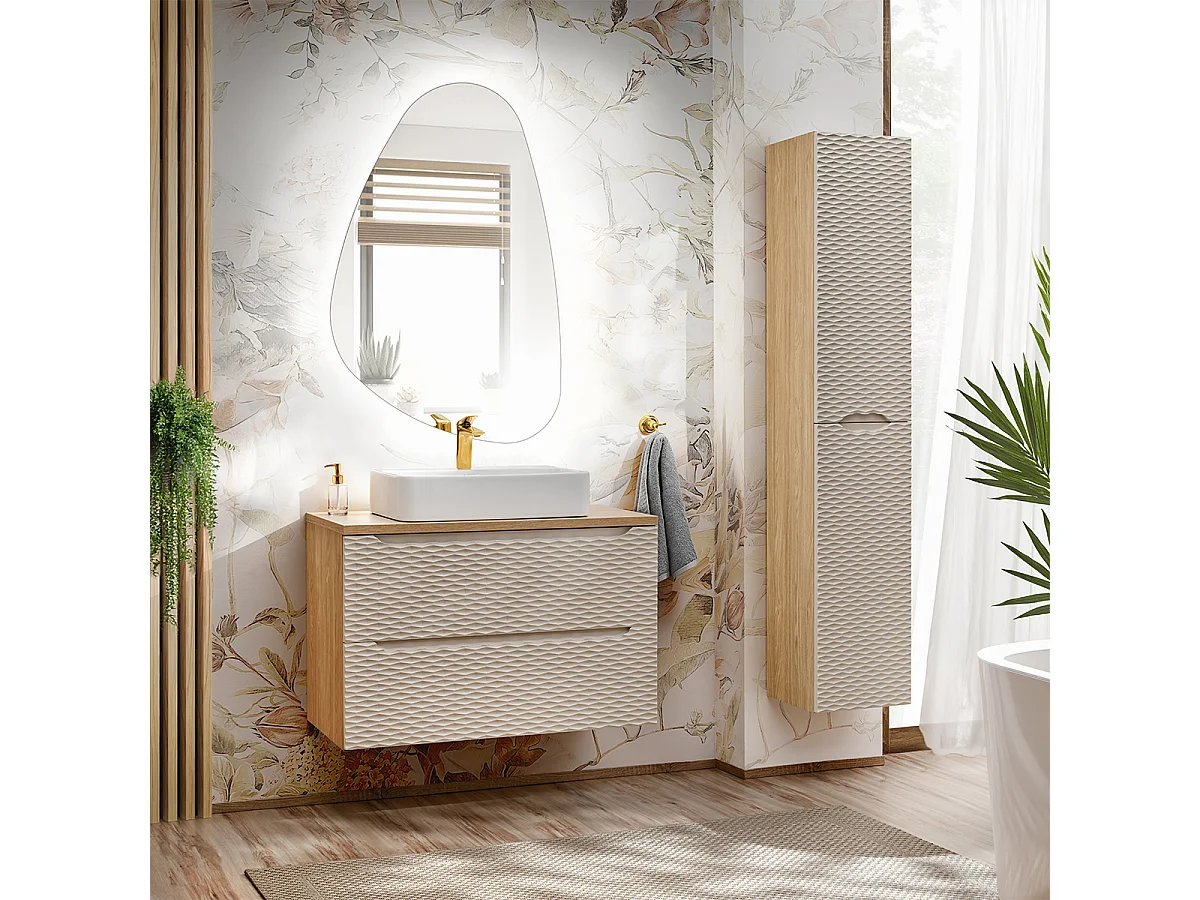 Colonne murale 2 portes Elora Beige et bois