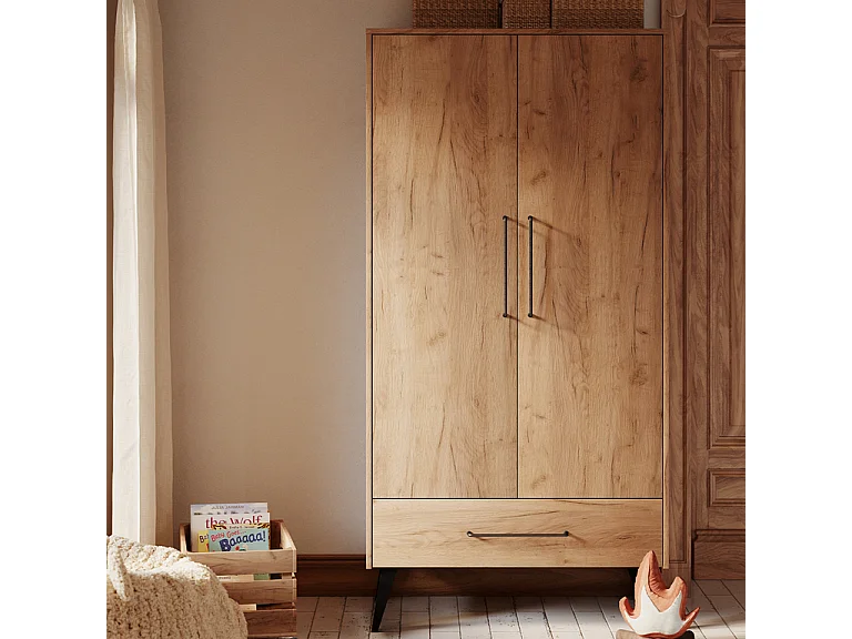 Armoire 2 portes 1 tiroir Retro Bois