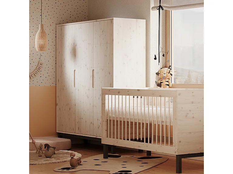 Armoire 3 portes Country Bois blanchi