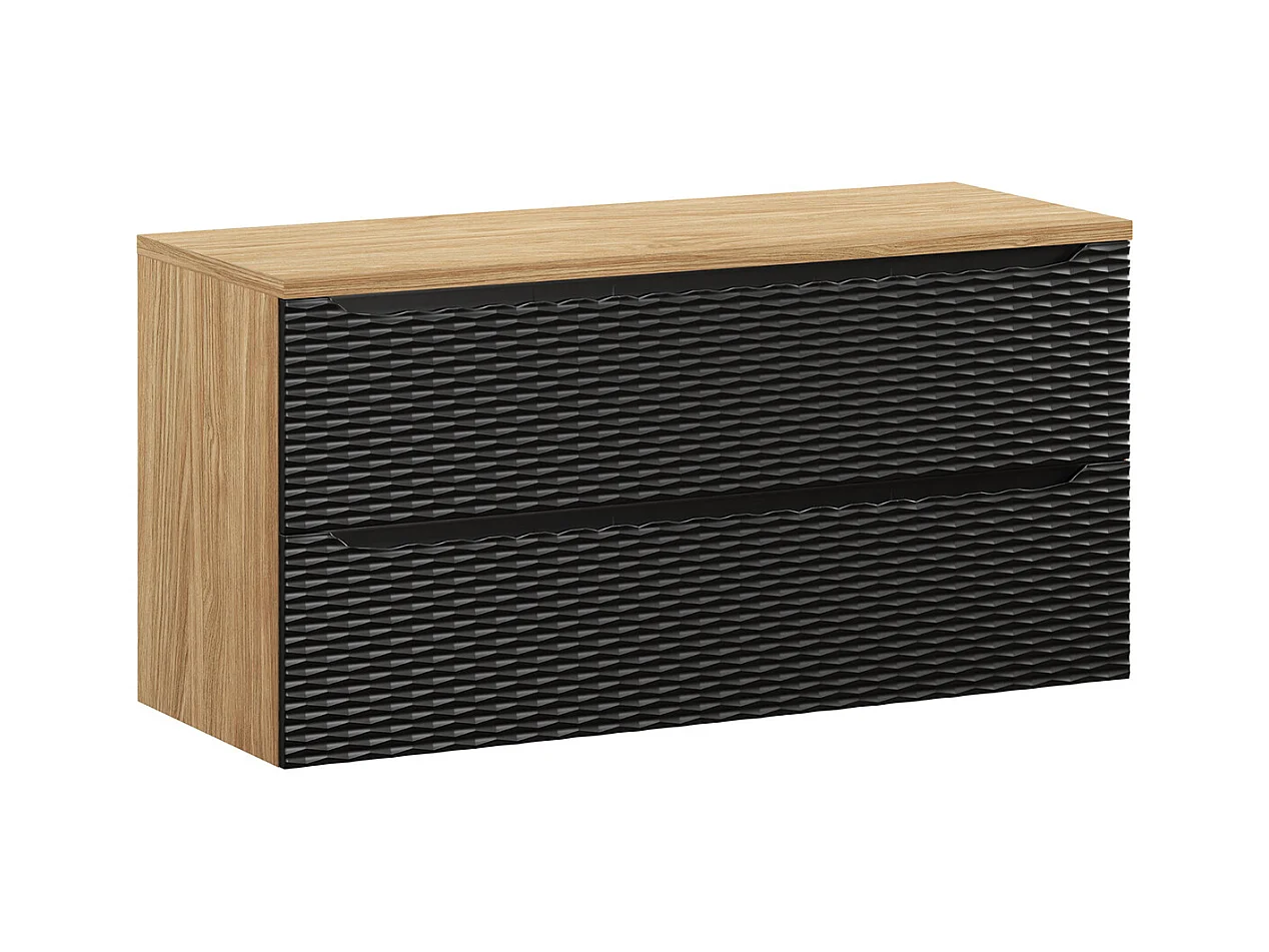 Meuble sous-vasque 120cm 2 tiroirs plan de toilette Elora Noir et bois
