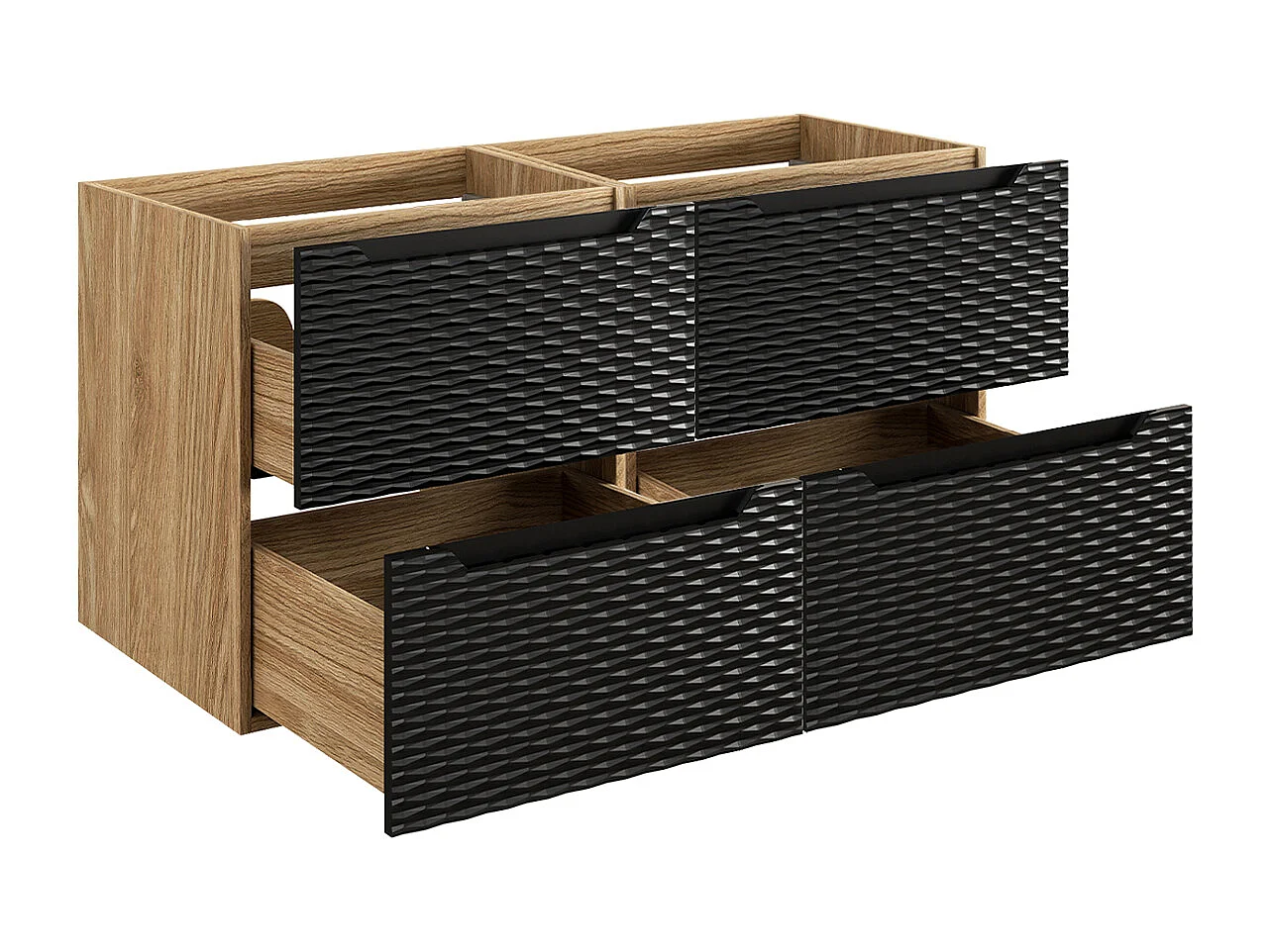 Elora zwart en houten badmeubel 120cm 4 laden