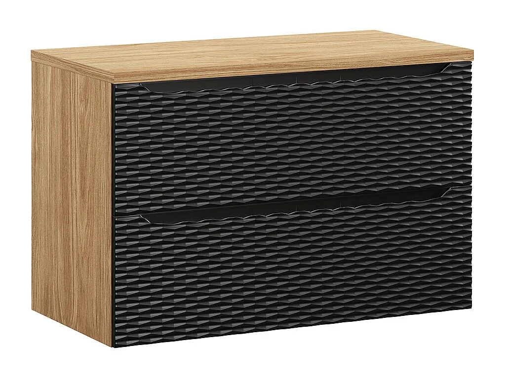 Meuble sous-vasque 90cm plan de toilette Elora Noir et bois