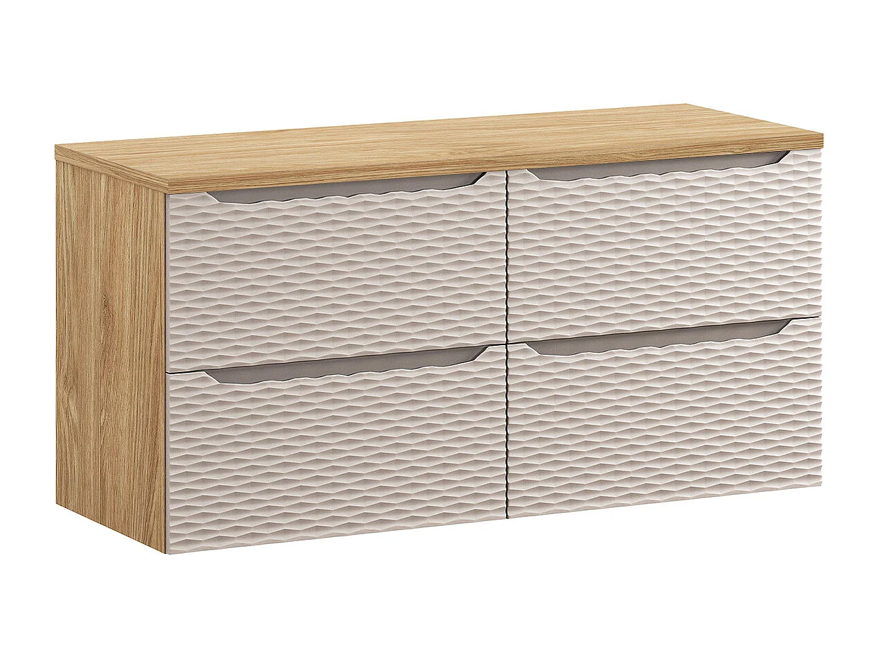 Mueble bajo lavabo 120cm 4 cajones encimera Elora Beige y madera