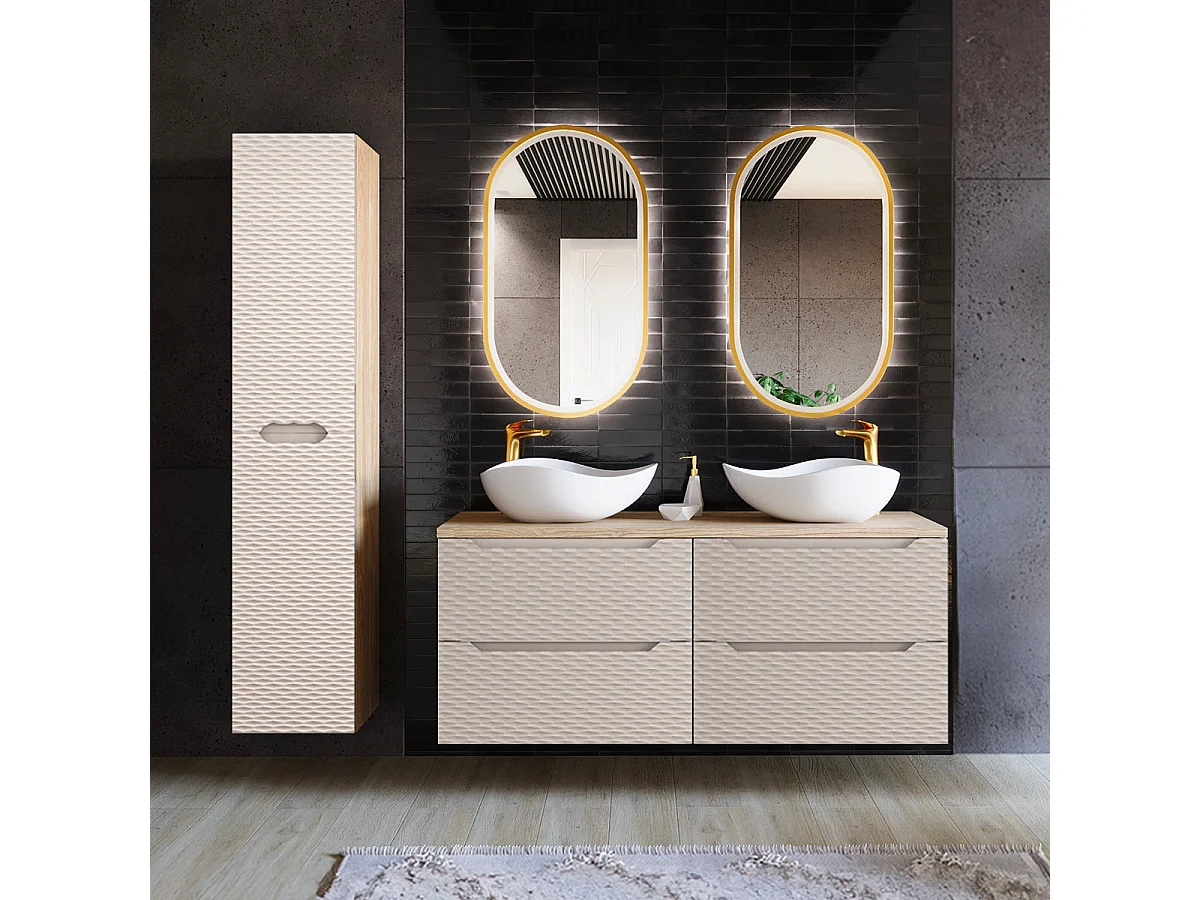 Waschtisch 120cm 4 Schubladen Waschtisch Elora Beige und Holz