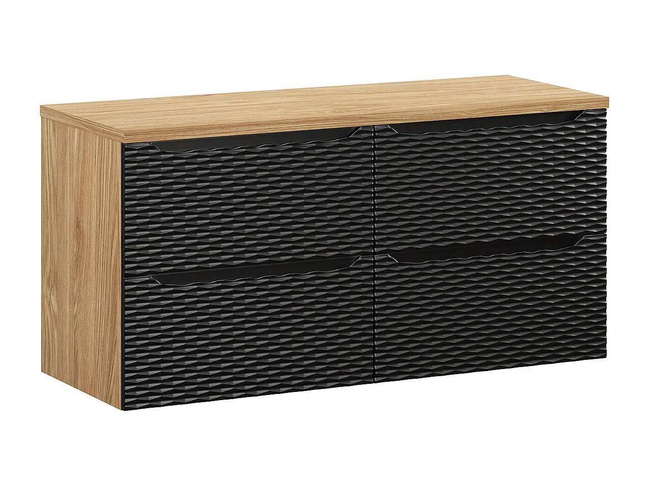 Meuble sous-vasque 120cm 4 tiroirs plan de toilette Elora Noir et bois