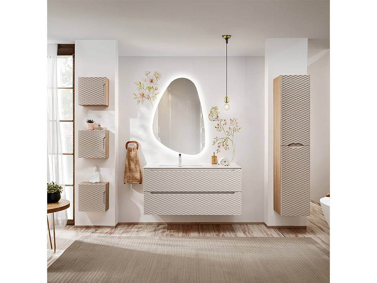 Meuble sous-vasque 120cm 2 tiroirs Elora Beige et bois