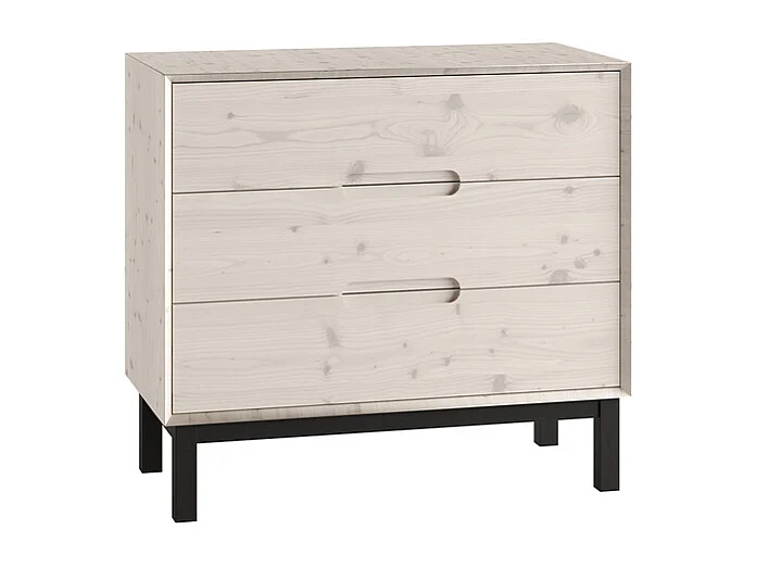 Lit évolutif 70x140 et commode 3 tiroirs Country Bois blanchi