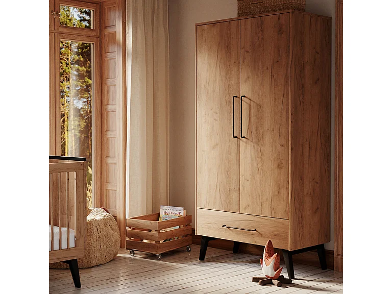 Lit évolutif 70x140 et armoire 2 portes Retro Bois