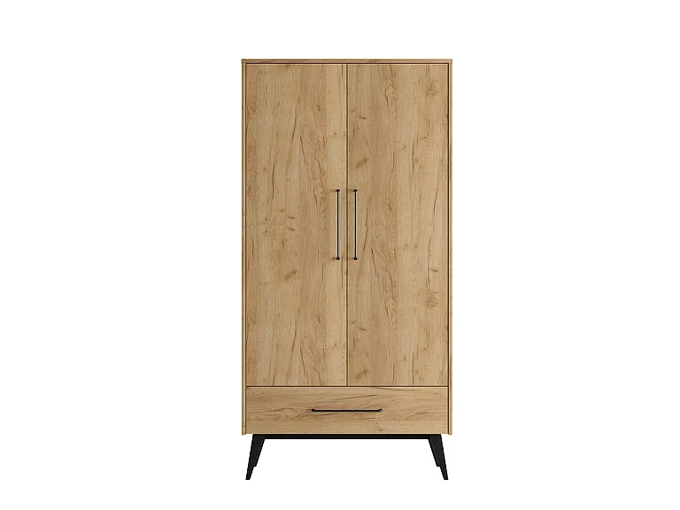 Convertible cot bed 70x140 and 2-door wardrobe Pinio Retro Wood