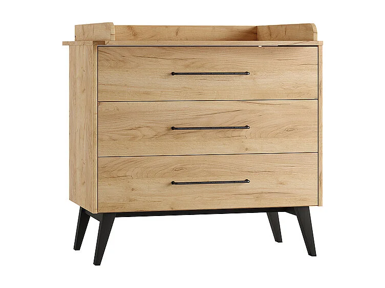 Chambre complète lit évolutif 70x140 commode à langer et armoire 2 portes Retro Bois