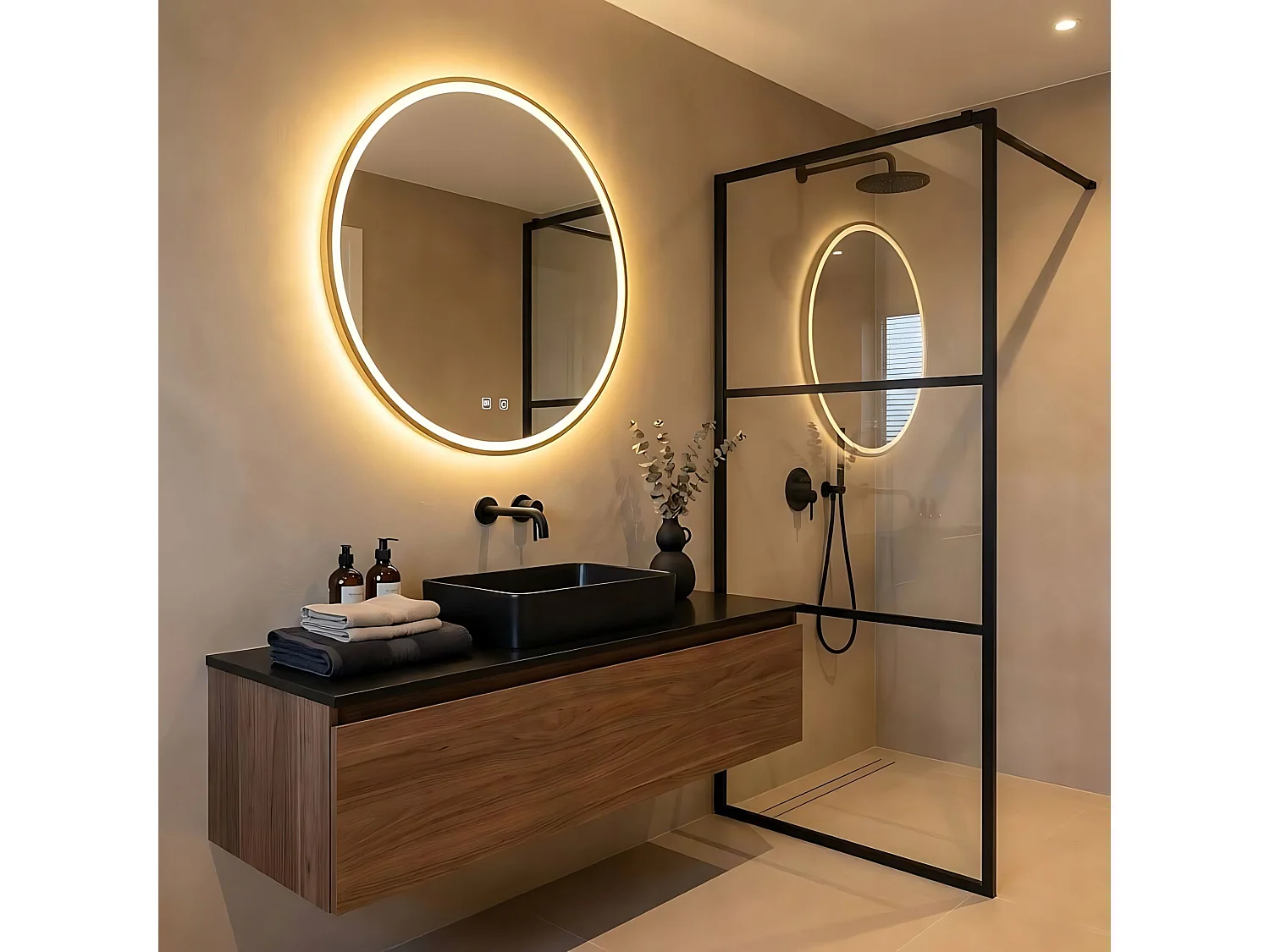 Specchio Da Bagno Rea Led Mmj Gold 70Cm, Rotondo, 4X70X70Cm