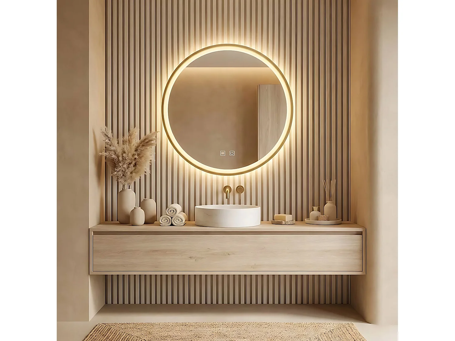 Specchio Da Bagno Rea Led Mmj Gold 70Cm, Rotondo, 4X70X70Cm