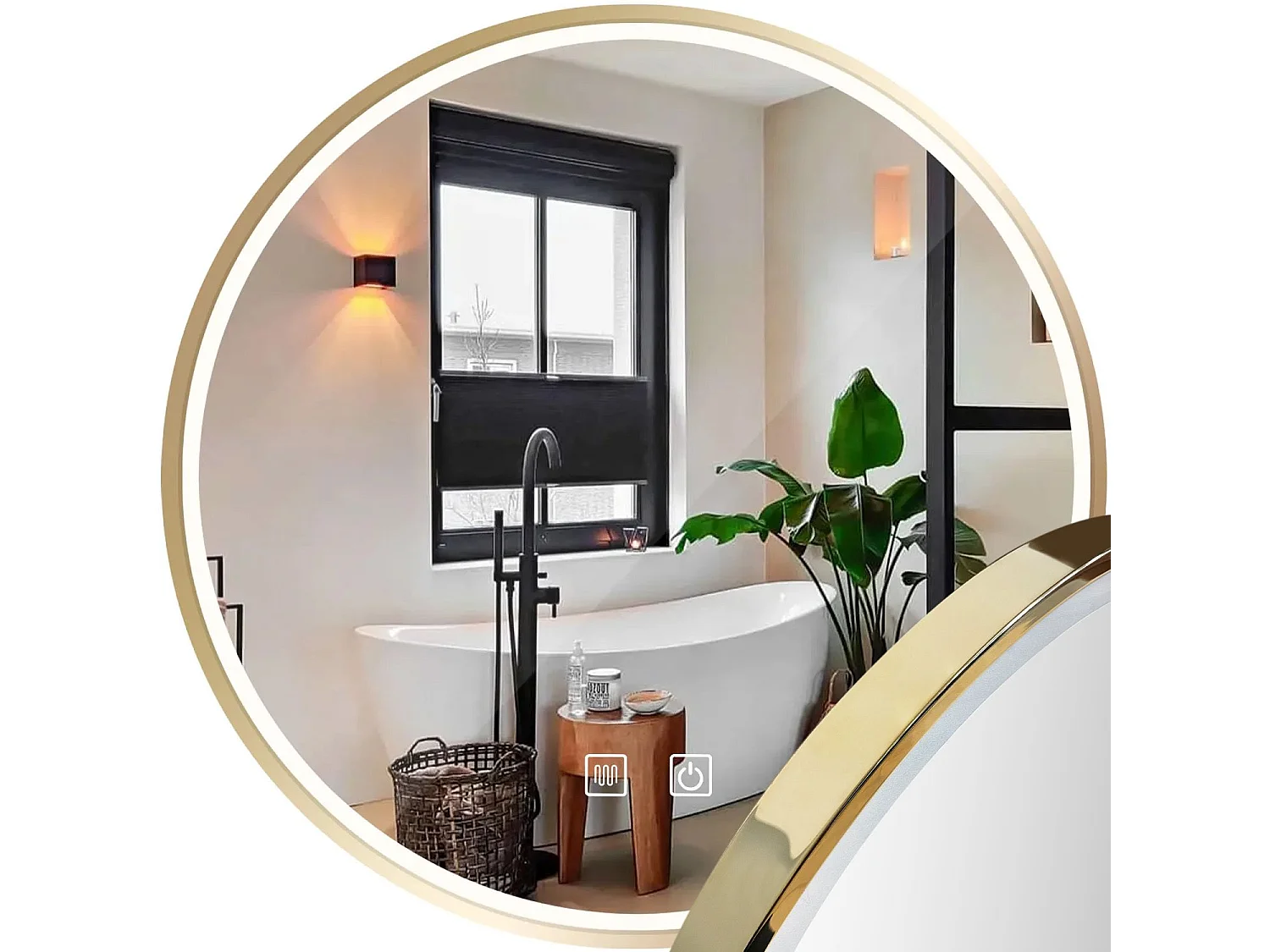 Specchio Da Bagno Rea Led Mmj Gold 80Cm, Rotondo, 80X80X80Cm