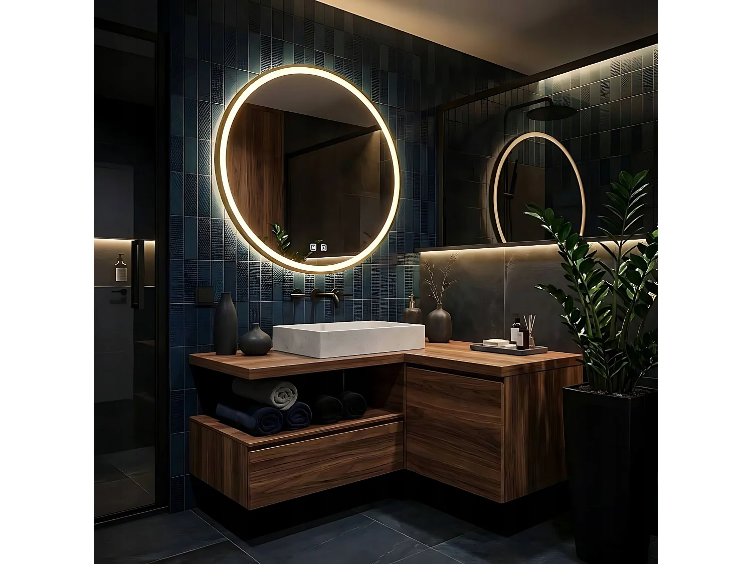 Specchio Da Bagno Rea Led Mmj Gold 80Cm, Rotondo, 80X80X80Cm