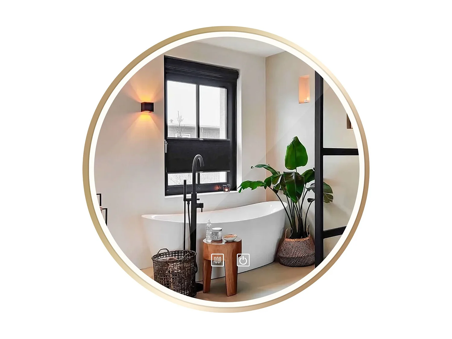 Specchio Da Bagno Rea Led Mmj Gold 80Cm, Rotondo, 80X80X80Cm