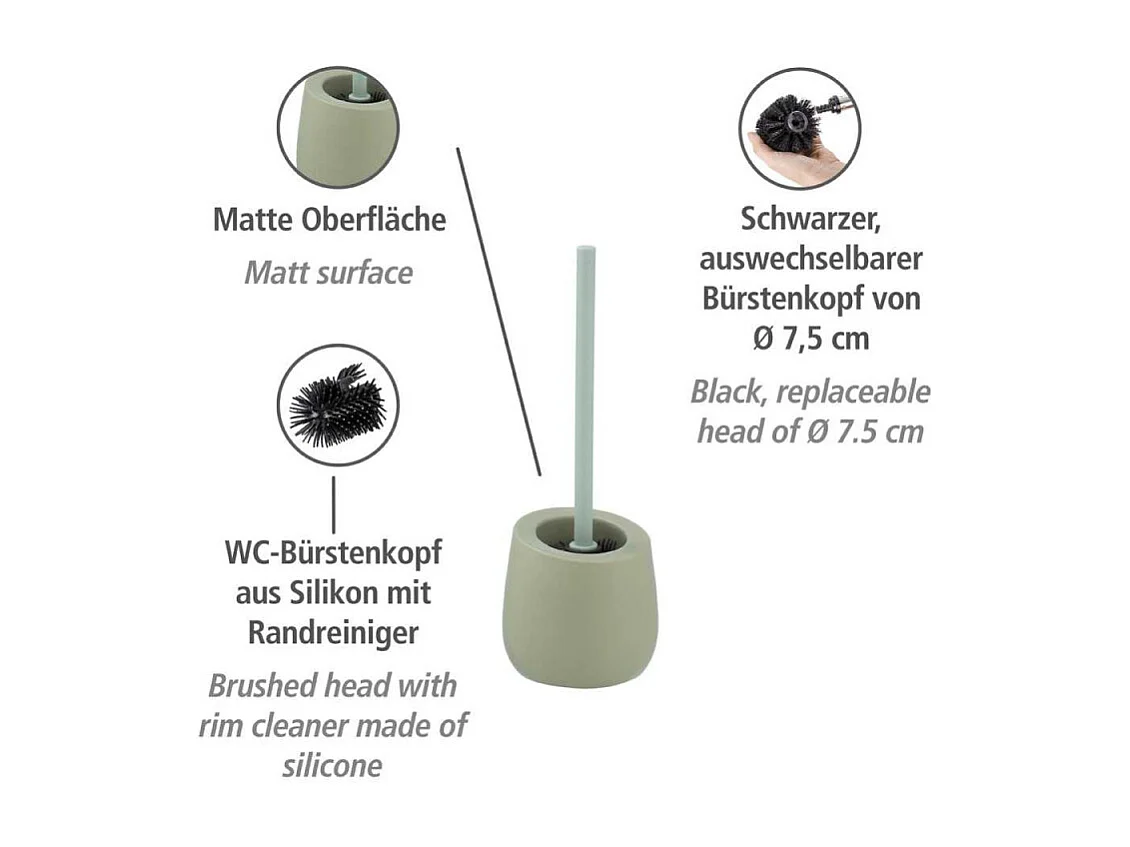 Ensemble brosse WC en céramique "Badi" - Vert pale - D13,5 x 38 cm