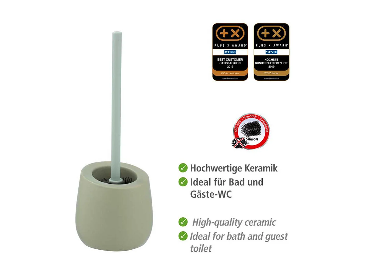 Ensemble brosse WC en céramique "Badi" - Vert pale - D13,5 x 38 cm