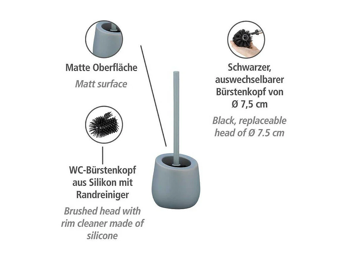 Ensemble brosse WC en céramique "Badi" - Gris - D 13,5 x H 38 cm