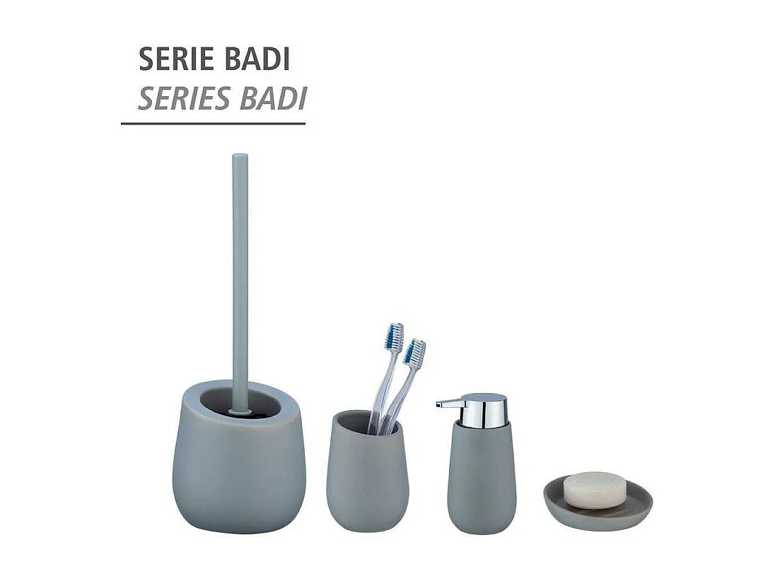 Ensemble brosse WC en céramique "Badi" - Gris - D 13,5 x H 38 cm