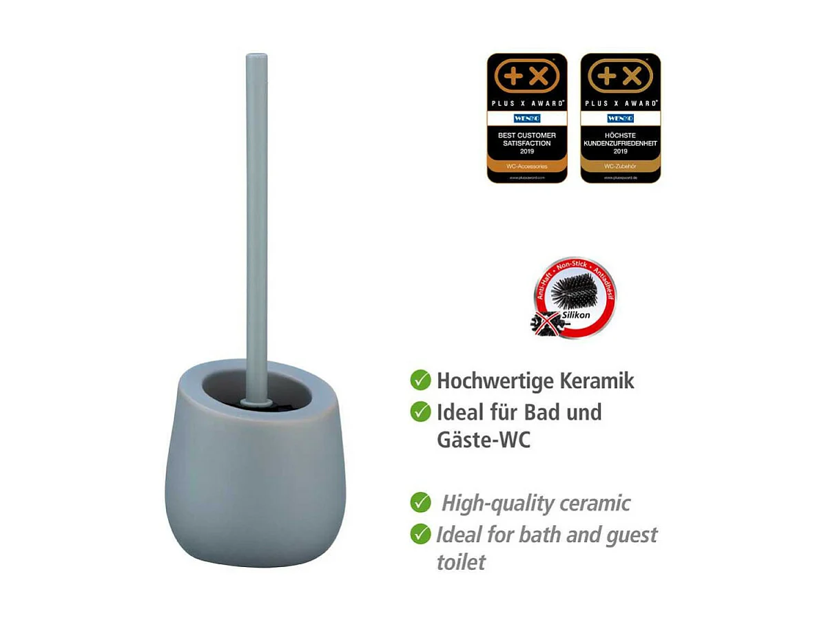Ensemble brosse WC en céramique "Badi" - Gris - D 13,5 x H 38 cm