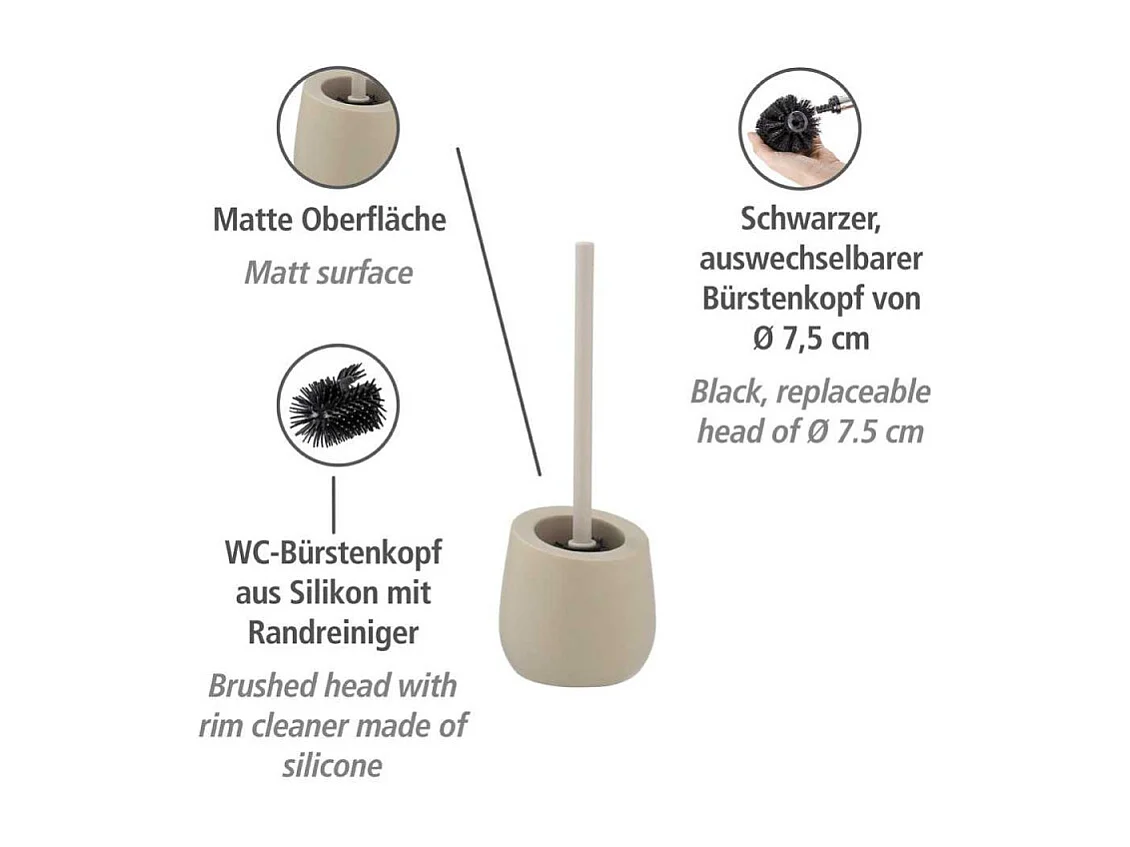 Ensemble brosse WC en céramique "Badi" - Beige - D13,5 x 38 cm