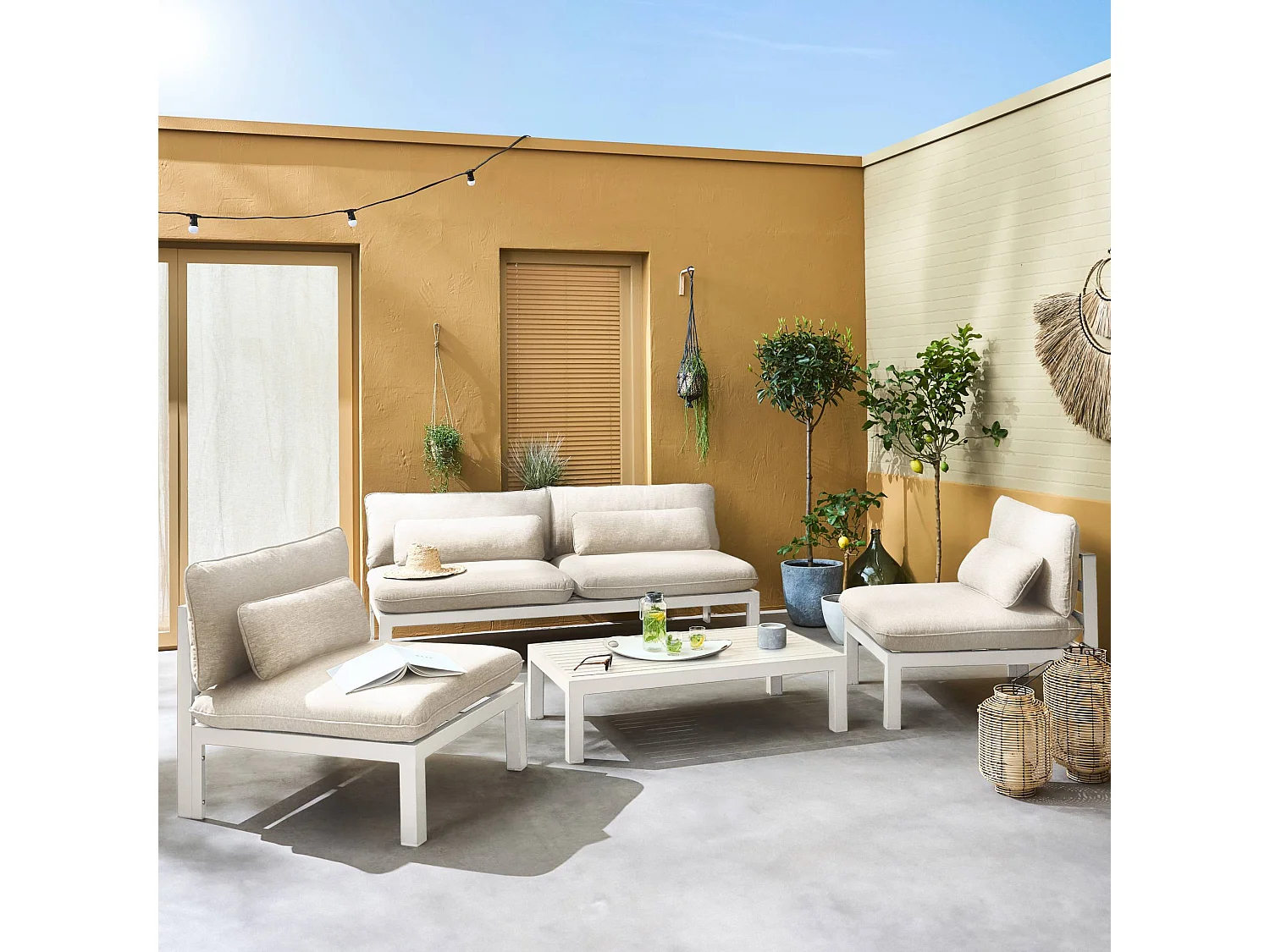 Conjunto de muebles de jardín de aluminio de 4 plazas beige