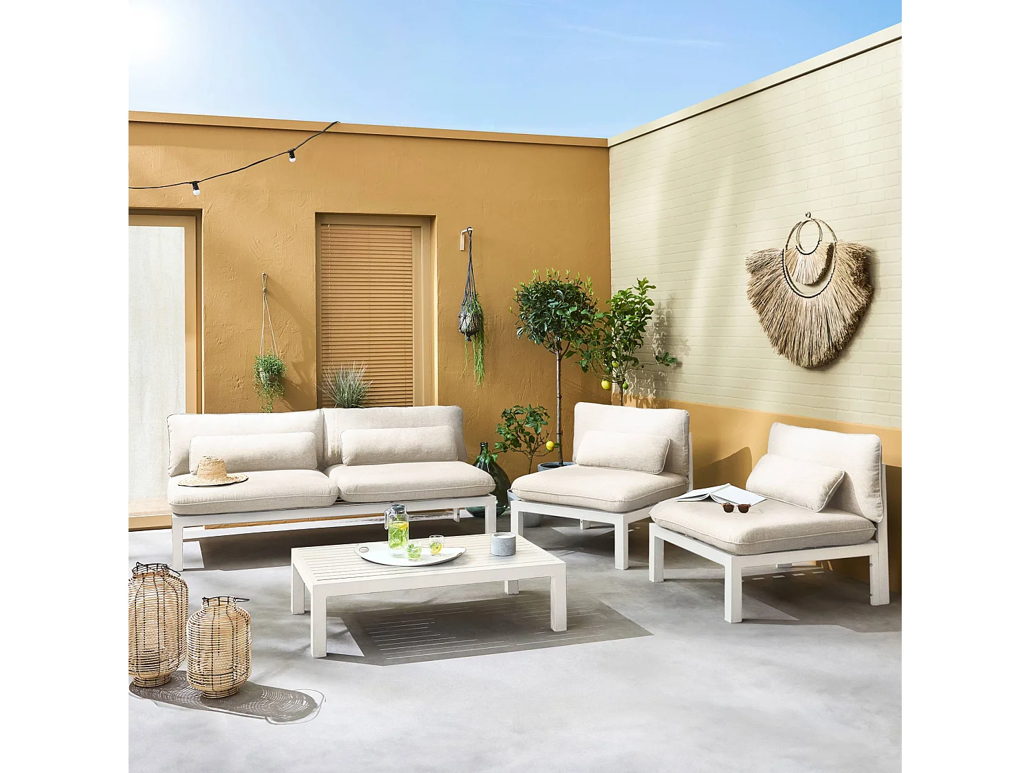 Conjunto de muebles de jardín de aluminio de 4 plazas beige